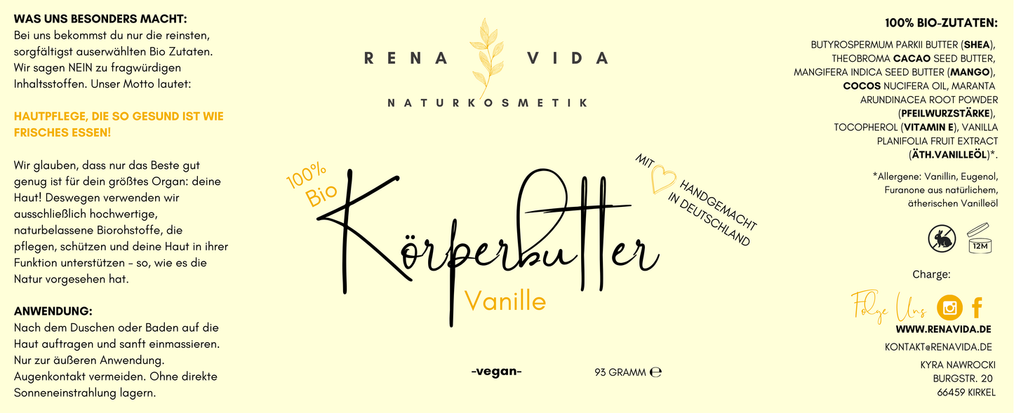 Körperbutter Bio Vanille – handgemachte, sinnliche Pflege - Renavida