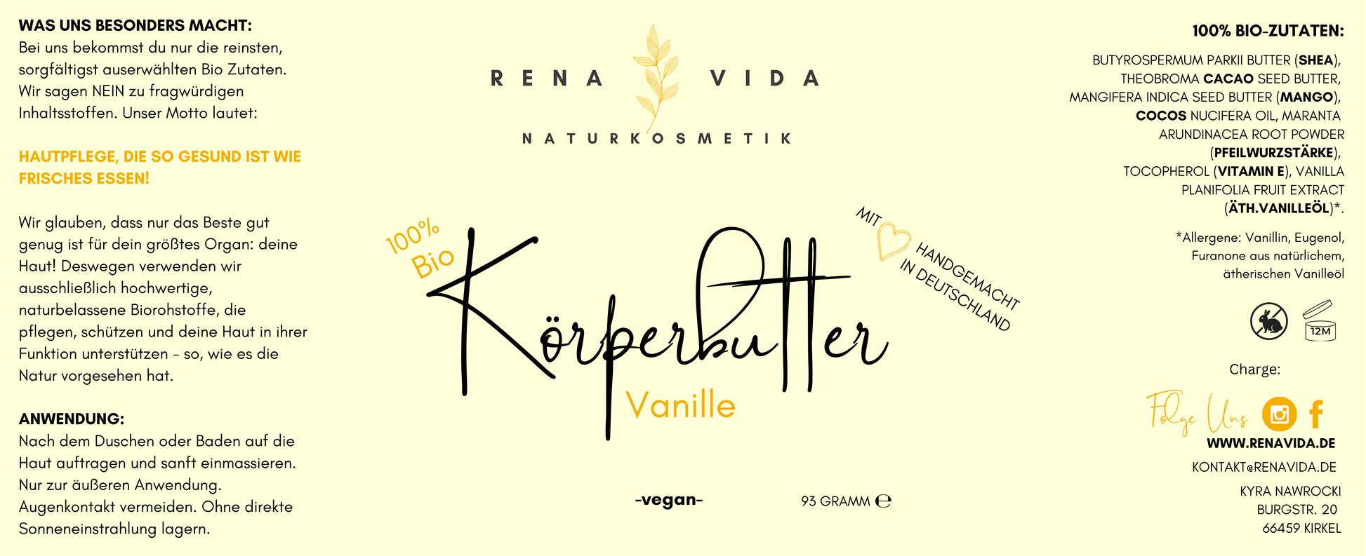 Körperbutter Bio Vanille – handgemachte, sinnliche Pflege - Renavida