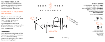 Körperbutter Bio Sensitiv – luxuriös & handgemacht - So rein, dass man sie essen könnte - Renavida